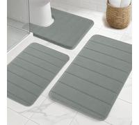 NAKIHOUSE Lot de 3 tapis de bain en mousse à mémoire de forme, antidérapants et absorbants, lavables, doux et à séchage rapide, tapis de salle de bain pour douche, WC et baignoire, gris clair