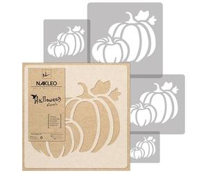 NAKLEO Halloween Pochoirs de Peinture, 5 pièces 9x9 à 34x34cm Citrouille Feuille, Modèle de Dessin en Plastique et Réutilisables, DIY Bricolage Décoration Chambre, Mur Meubles Papier