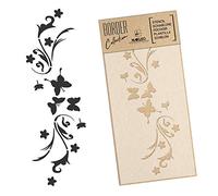 Nakleo Pochoir de Bordure pour Peinture Murale 21x45cm, Modèle en Plastique, Réutilisable, Papillon Fleur de Vent Printemps, DIY Bricolage Artisanat Décoration a Peindre, Tissu Mueble Bois