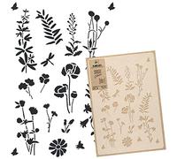 NAKLEO Pochoir de Fleurs pour Peinture Murale Grand Format 59x95cm, Modèle en Plastique et Réutilisable, Prairie Fleur Floral Nature, DIY Bricolage Artisanat Décoration a Peindre, Bois Tissu Mueble
