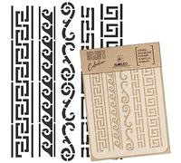 NAKLEO Pochoir pour Peinture Artisanat A3 30x42cm, Modèle en Plastique, Réutilisable, Ornements Grecques Géométrique, DIY Bricolage Scrapbooking Décoration a Peindre, Mur Sol Bois Tissu Meuble