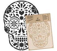 NAKLEO Pochoir pour Peinture Artisanat A5 15x21cm, Modèle en Plastique, Réutilisable, Crâne Mexicain Toussaint, DIY Bricolage Scrapbooking Décoration a Peindre, Mur Sol Bois Tissu Meuble