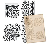 NAKLEO Pochoir pour Peinture Murale Grand Format 43x64cm, Modèle en Plastique et Réutilisable, Frontière Coin Ornement, DIY Bricolage Artisanat Décoration a Peindre, Bois Tissu Mueble