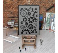 NAKLEO Pochoir pour Peinture Murale Grand Format 43x64cm, Modèle en Plastique et Réutilisable, Usine Engrenages Pignon Roue, DIY Bricolage Artisanat Décoration a Peindre, Bois Tissu Mueble
