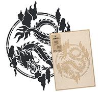 NAKLEO Pochoir pour Peinture Murale Grand Format 59x95cm, Modèle en Plastique et Réutilisable, Cercle Dragon Chinois, DIY Bricolage Artisanat Décoration a Peindre, Bois Tissu Mueble