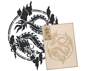 NAKLEO Pochoir pour Peinture Murale Grand Format 59x95cm, Modèle en Plastique et Réutilisable, Cercle Dragon Chinois, DIY Bricolage Artisanat Décoration a Peindre, Bois Tissu Mueble