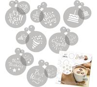 NAKLEO Pochoirs de Décoration Café et Biscuits 14Pcs 7x7 et 11x11cm, Plastique et Réutilisable, Joyeux Anniversaire Fête, Art Artisanat DIY Bricolage, Capuccino Chocolat Gâteau Pâtisserie Cuisson