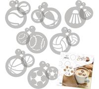 NAKLEO Pochoirs de Décoration Café et Biscuits 14Pcs 7x7 et 11x11cm, Plastique et Réutilisable, Sport Football Ballons, Art Artisanat DIY Bricolage, Capuccino Chocolat Gâteau Pâtisserie Cuisson