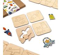 NAKLEO Pochoirs de Dessin en Bois pour Enfants, Set de 20 Pièces 9.5x9.5 cm Espace Univers, Montessori Modèles Éducatifs Jouet, Créatives DIY Décoration Arts et Artisanat, Papier Mur Bois Tissu