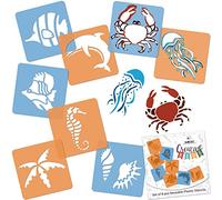NAKLEO Pochoirs de Dessin pour Enfants 8 Pcs 15x15cm Animaux de Mer, Plastique et Réutilisable Créatif Modèles pour Peinture, DIY Bricolage Décoration Arts et Artisanat, Papier Mur Bois Tissu