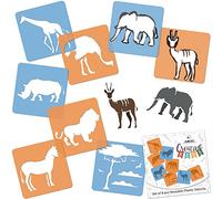 NAKLEO Pochoirs de Dessin pour Enfants 8 Pcs 15x15cm Animaux de Savane, Plastique et Réutilisable Créatif Modèles pour Peinture, DIY Bricolage Décoration Arts et Artisanat, Papier Mur Bois Tissu