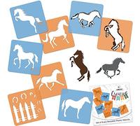 NAKLEO Pochoirs de Dessin pour Enfants 8 Pcs 15x15cm Chevaux, Plastique et Réutilisable Créatif Modèles pour Peinture, DIY Bricolage Décoration Arts et Artisanat, Papier Mur Bois Tissu