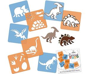 NAKLEO Pochoirs de Dessin pour Enfants 8 Pcs 15x15cm Dinosaures, Plastique et Réutilisable Créatif Modèles pour Peinture, DIY Bricolage Décoration Arts et Artisanat, Papier Mur Bois Tissu