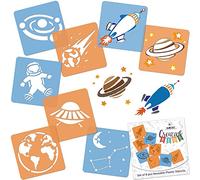 NAKLEO Pochoirs de Dessin pour Enfants 8 Pcs 15x15cm Espace Univers, Plastique et Réutilisable Créatif Modèles pour Peinture, DIY Bricolage Décoration Arts et Artisanat, Papier Mur Bois Tissu