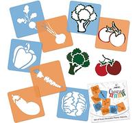 NAKLEO Pochoirs de Dessin pour Enfants 8 Pcs 15x15cm Légumes, Plastique et Réutilisable Créatif Modèles pour Peinture, DIY Bricolage Décoration Arts et Artisanat, Papier Mur Bois Tissu