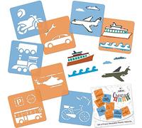 NAKLEO Pochoirs de Dessin pour Enfants 8 Pcs 15x15cm Transport Voitures, Plastique et Réutilisable Créatif Modèles pour Peinture, DIY Bricolage Décoration Arts et Artisanat, Papier Mur Bois Tissu