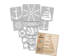 NAKLEO Pochoirs de Peinture pour Enfants, 14 pièces 9x12 à 23x34cm, Modèle de Dessin en Plastique, Réutilisables, Mer Marin Ancre, DIY Bricolage Décoration Chambre, Mur Meubles Papier