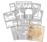 NAKLEO Pochoirs de Peinture pour Enfants, 14 pièces 9x12 à 23x34cm, Modèle de Dessin en Plastique, Réutilisables, Transport Voitures Avion, DIY Bricolage Décoration Chambre, Mur Meubles Papier