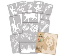 NAKLEO Pochoirs de Peinture pour Enfants, 14 pièces 9x12 à 23x34cm, Modèle de Dessin en Plastique, Réutilisables, Jungle Animaux Singe, DIY Bricolage Décoration Chambre, Mur Meubles Papier