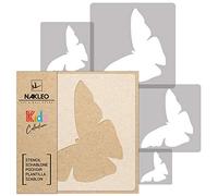 NAKLEO Pochoirs de Peinture pour Enfants, 5 pièces 9x9 à 34x34cm, Modèle de Dessin en Plastique, Réutilisables, Papillon Pré Spinnaker, DIY Bricolage Décoration Chambre, Mur Meubles Papier