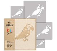 NAKLEO Pochoirs de Peinture pour Enfants, 5 pièces 9x9 à 34x34cm, Modèle de Dessin en Plastique, Réutilisables, Perroquet Oiseau Animaux, DIY Bricolage Décoration Chambre, Mur Meubles Papier