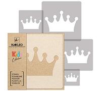 NAKLEO Pochoirs de Peinture pour Enfants, 5 pièces 9x9 à 34x34cm, Modèle de Dessin en Plastique, Réutilisables, Couronne Princesse Reine, DIY Bricolage Décoration Chambre, Mur Meubles Papier