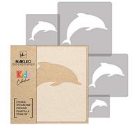 NAKLEO Pochoirs de Peinture pour Enfants, 5 pièces 9x9 à 34x34cm, Modèle de Dessin en Plastique, Réutilisables, Dauphin Océan Animal, DIY Bricolage Décoration Chambre, Mur Meubles Papier