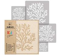 NAKLEO Pochoirs de Peinture pour Enfants, 5 pièces 9x9 à 34x34cm, Modèle de Dessin en Plastique, Réutilisables, Corail Aquarium Mer, DIY Bricolage Décoration Chambre, Mur Meubles Papier