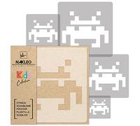 NAKLEO Pochoirs de Peinture pour Enfants, 5 pièces 9x9 à 34x34cm, Modèle de Dessin en Plastique, Réutilisables, Space Invaders Jeu, DIY Bricolage Décoration Chambre, Mur Meubles Papier