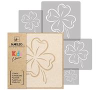 NAKLEO Pochoirs de Peinture pour Enfants, 5 pièces 9x9 à 34x34cm, Modèle de Dessin en Plastique, Réutilisables, Trèfle À Quatre Feuilles Fleur, DIY Bricolage Décoration Chambre, Mur Meubles Papier