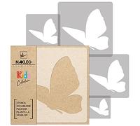 NAKLEO Pochoirs de Peinture pour Enfants, 5 pièces 9x9 à 34x34cm, Modèle de Dessin en Plastique, Réutilisables, Papillon Pré Spinnaker, DIY Bricolage Décoration Chambre, Mur Meubles Papier