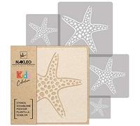 NAKLEO Pochoirs de Peinture pour Enfants, 5 pièces 9x9 à 34x34cm, Modèle de Dessin en Plastique, Réutilisables, Étoile de Mer Marin Animal, DIY Bricolage Décoration Chambre, Mur Meubles Papier