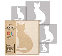 NAKLEO Pochoirs de Peinture pour Enfants, 5 pièces 9x9 à 34x34cm, Modèle de Dessin en Plastique, Réutilisables, Chat Chaton Animal, DIY Bricolage Décoration Chambre, Mur Meubles Papier