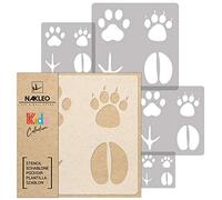 NAKLEO Pochoirs de Peinture pour Enfants, 5 pièces 9x9 à 34x34cm, Modèle de Dessin en Plastique, Réutilisables, Pistes De Patte Animal, DIY Bricolage Décoration Chambre, Mur Meubles Papier