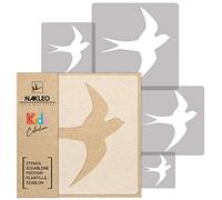 NAKLEO Pochoirs de Peinture pour Enfants, 5 pièces 9x9 à 34x34cm, Modèle de Dessin en Plastique, Réutilisables, Avaler Oiseau Animal, DIY Bricolage Décoration Chambre, Mur Meubles Papier