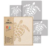 NAKLEO Pochoirs de Peinture pour Enfants, 5 pièces 9x9 à 34x34cm, Modèle de Dessin en Plastique, Réutilisables, Mer Tortue Animal, DIY Bricolage Décoration Chambre, Mur Meubles Papier