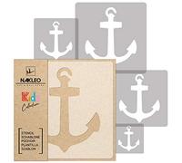 NAKLEO Pochoirs de Peinture pour Enfants, 5 pièces 9x9 à 34x34cm, Modèle de Dessin en Plastique, Réutilisables, Ancre Anker Marins, DIY Bricolage Décoration Chambre, Mur Meubles Papier