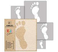 NAKLEO Pochoirs de Peinture pour Enfants, 5 pièces 9x9 à 34x34cm, Modèle de Dessin en Plastique, Réutilisables, Pied Empreinte Des Doigts, DIY Bricolage Décoration Chambre, Mur Meubles Papier