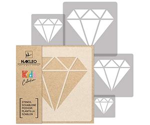 NAKLEO Pochoirs de Peinture pour Enfants, 5 pièces 9x9 à 34x34cm, Modèle de Dessin en Plastique, Réutilisables, Diamant Charme Brillant, DIY Bricolage Décoration Chambre, Mur Meubles Papier