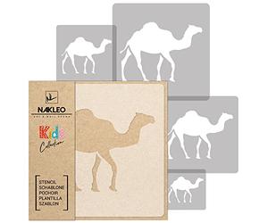 NAKLEO Pochoirs de Peinture pour Enfants, 5 pièces 9x9 à 34x34cm, Modèle de Dessin en Plastique, Réutilisables, Dromadaire Chameau Animal, DIY Bricolage Décoration Chambre, Mur Meubles Papier