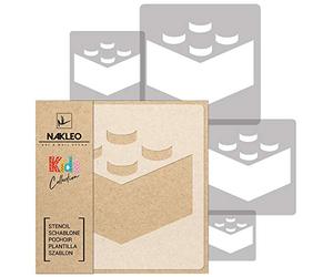 NAKLEO Pochoirs de Peinture pour Enfants, 5 pièces 9x9 à 34x34cm, Modèle de Dessin en Plastique, Réutilisables, Bloc De Construction Brique, DIY Bricolage Décoration Chambre, Mur Meubles Papier