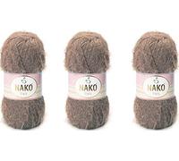 NAKO Fil à tricoter, crochet, acrylique, châle, bonnet d'hiver - 3 écheveaux (pelote) 40 % acrylique de qualité supérieure - 60 % polyamide par pelote/pelote 100 g (3890-taupe)