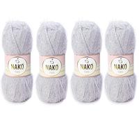 NAKO Paris, fil à tricoter, fil à crochet, acrylique, châle, chapeau d'hiver - 4 écheveaux (pelote) 40 % acrylique de qualité supérieure - 60 % polyamide par pelote - 100 g - 268 m (rose gris 3079)