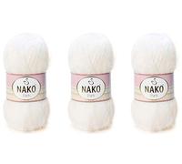 NAKO Paris, fil à tricoter, fil à crochet, acrylique, châle, écharpe d'hiver - 3 écheveaux (pelote) - 40 % acrylique de qualité supérieure - 60 % polyamide par pelote - 100 g - 250 m (300-écru)