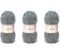 NAKO Paris, pelote de fil à tricoter, pelote de laine acrylique pour châle d'hiver - 3 écheveaux (pelote) 40 % acrylique de qualité supérieure - 60 % polyamide par pelote - 100 g (1690-gris charbon)