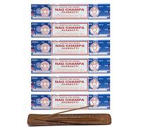 Nakshatra® Satya Nag Champa Lot de 6 bâtons d'encens avec porte-encens Nakshatra | Chaque boîte de 15 g de bâtons d'encens à combustion longue | Pour méditation, yoga, aromathérapie