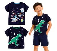 Naktiluzent Lot de 2 t-shirts à manches courtes pour garçon, T.rex+Space, 7 ans