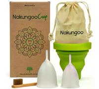 Nakungoo Cup Coupe Menstruelle Souple 100% Silicone Medical Certifié, Hypoallergénique, Reutilisable pour Flux Abondant | Lot Complet 2 Tailles (S et L) avec Sterilisateur, Pochette et Brosse