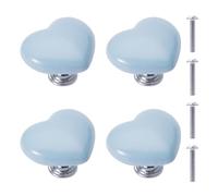 NAKUPENDA 4Pcs Boutons de Meuble en Céramique Boutons de Tiroir de Placard en Céramique en Forme de Cœur Poignées avec Base pour Armoires de Cuisine de Bibliothèque(Bleu,50x43x38mm)