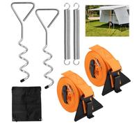 Nakutita Kit de protection contre les tempêtes pour auvent, sangle d'auvent avec ressort et ancrage à vis, cordon tempête Hold Down Side Kit pour camping-car, caravane, camping, accessoires de